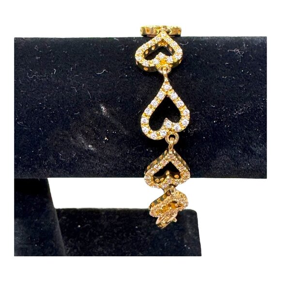 VTG Diamond Heart Gold Vermeil Sterling Silver 7" Bracelet Cubic Zirconia Link - Picture 7 of 8